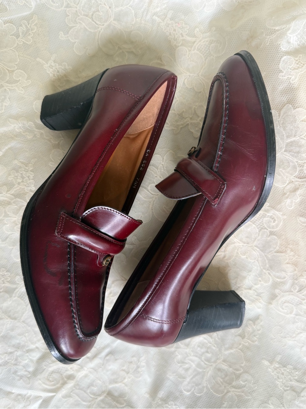 Aigner Burgundy Leather Block High Heel Loafers